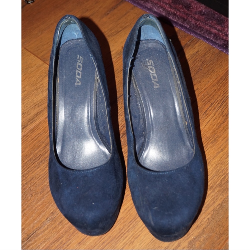 Soda Blue Velvet Wedges